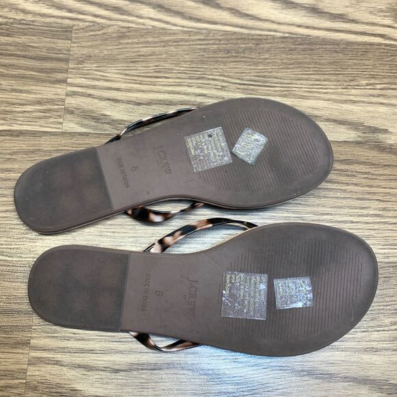 J Crew Capri Leather Thong Sandals Flip Flops 6 Leopard Summer Cute - Picture 6 of 8